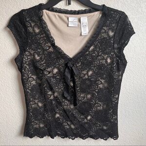 Vintage Emma James Y2K short top v neck with bow black lace size small